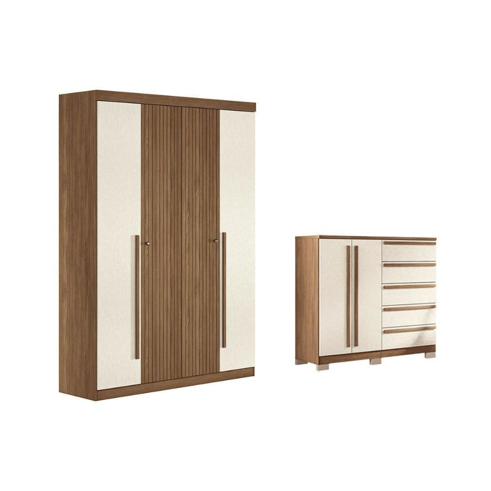 Guarda Roupa +Cômoda 2 Peças QC340 Jatoba/Areia - Santos Andirá