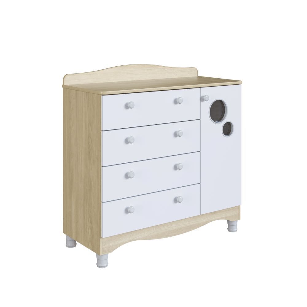 Comoda Infantil 4 Gavetas 1 Porta com Pes Encanto Completa Moveis