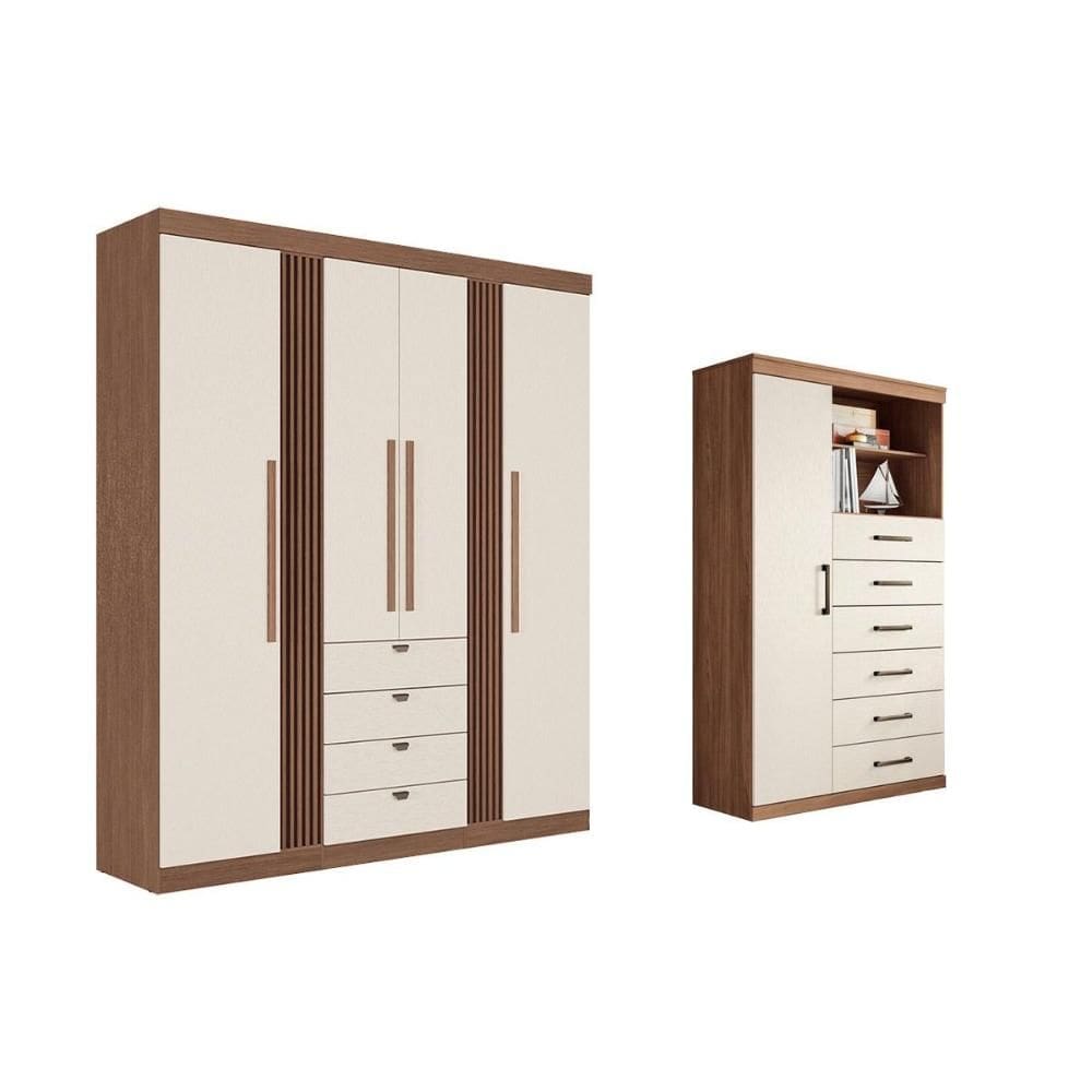 Guarda Roupa +Cômoda 2 Peças QC300 Jatoba/Areia - Santos Andirá