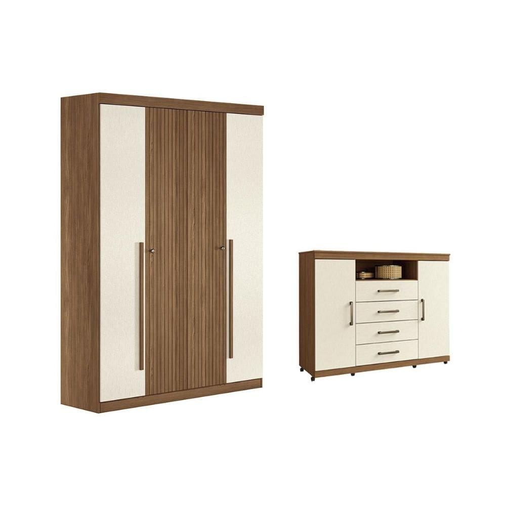 Guarda Roupa +Cômoda 2 Peças QC338 Jatoba/Areia - Santos Andirá