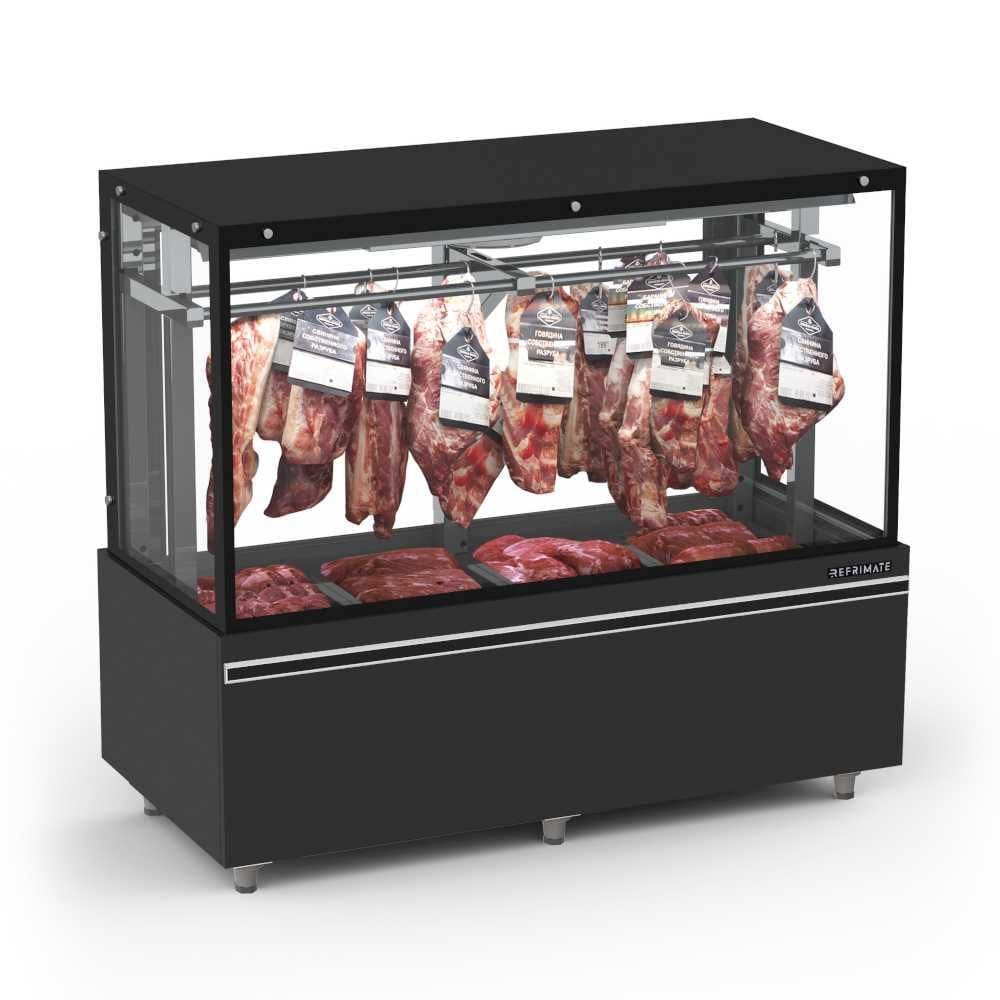 Expositor Açougue Vanguard Top 1,50m Gancheira Vidro Aquecido Ar Forçado EAVTVRG1500AF 220V - Refrimate