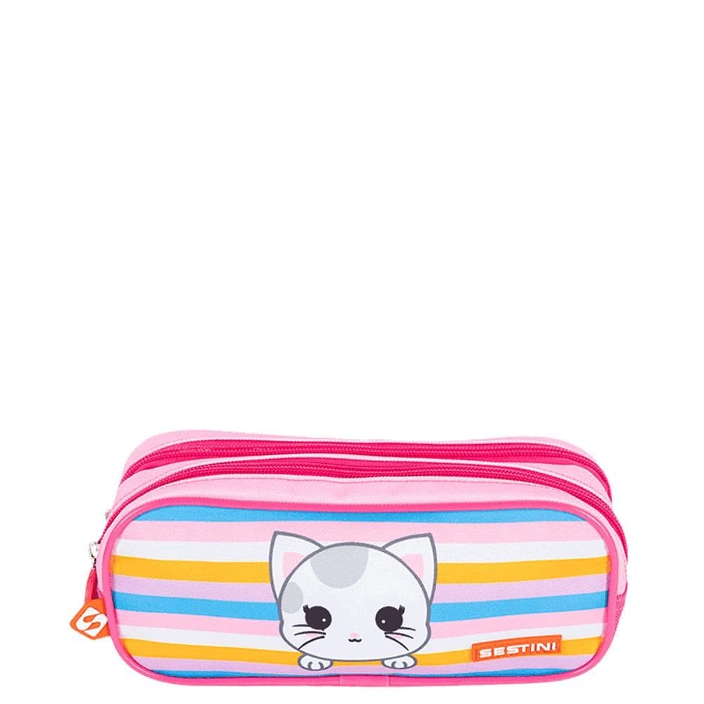 Estojo Escolar Sestini 2 Compartimentos X Kids Cat 4 Rosa