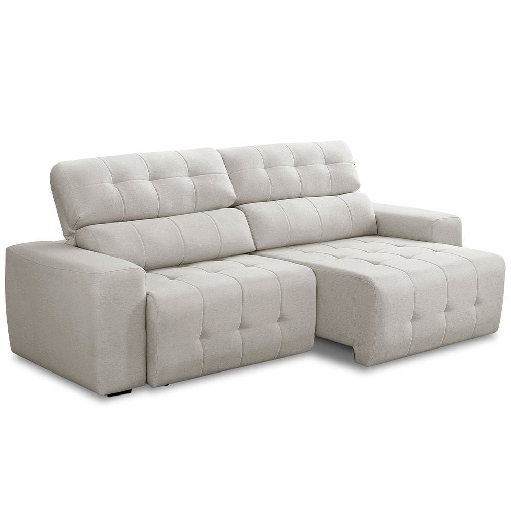Sofá 3 Lugares Retrátil Reclinável Para Sala de Estar 250cm Udine F04 Linho Cinza Claro - Lyam Decor