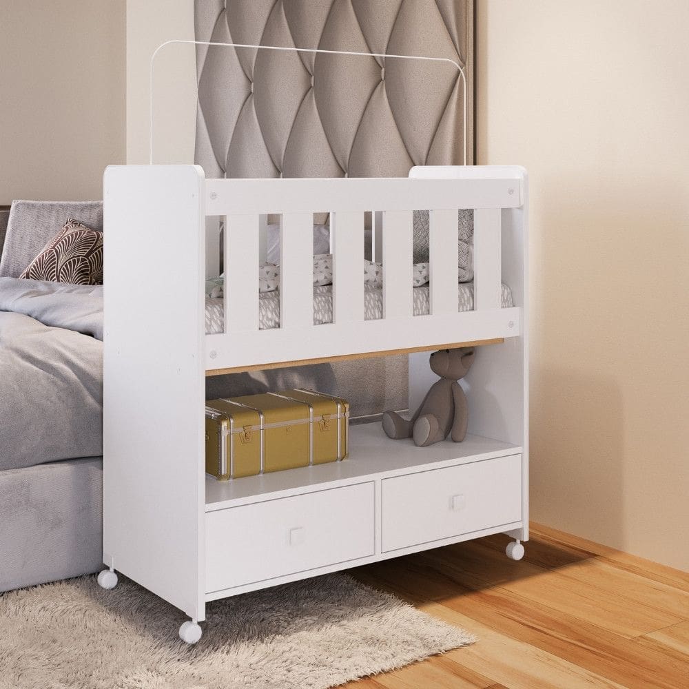 Mini Berco 2 Gavetas com Colchao Moises Completa Moveis