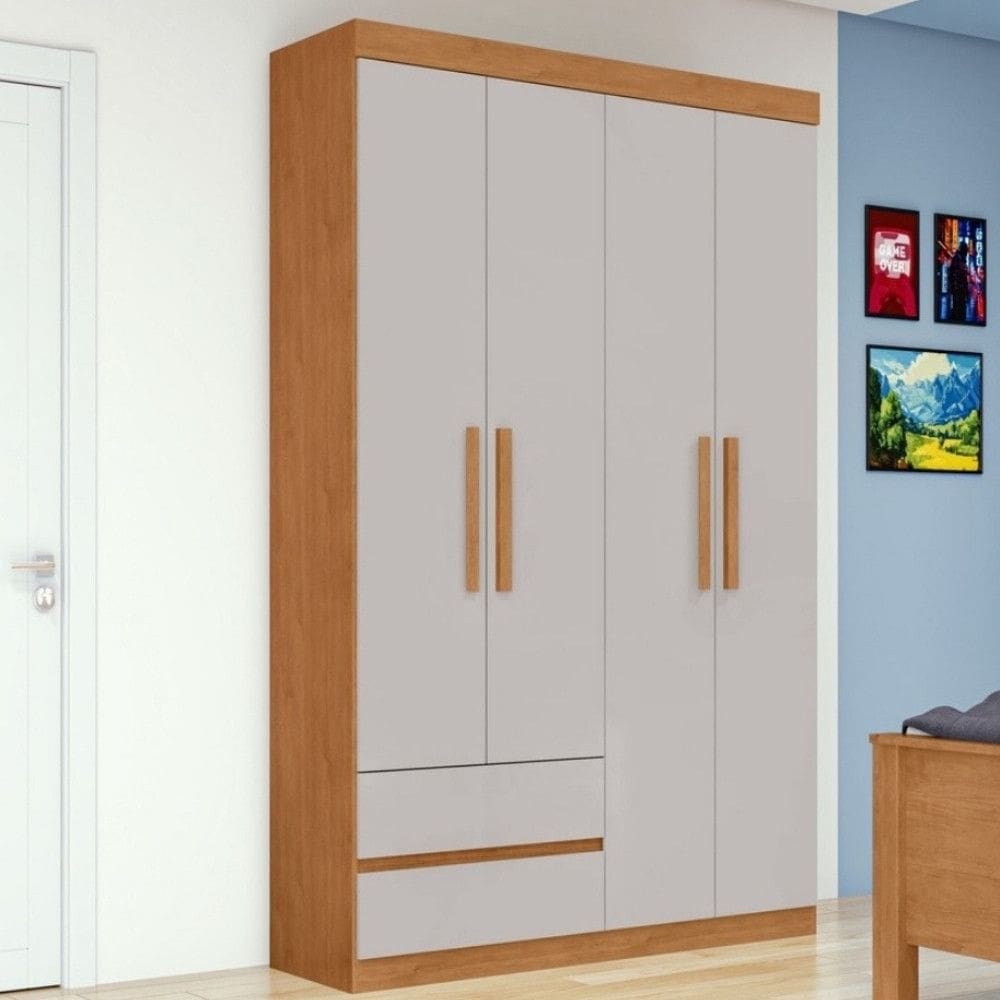 Guarda Roupa Solteiro 4 Portas 2 Gavetas Zeus Lopas