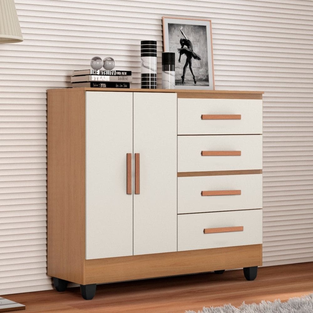 Comoda 4 Gavetas 2 Porta com Pes Lite Moveis Leao