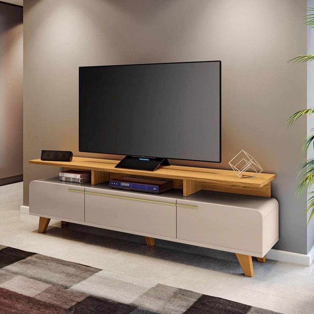 Rack para TV ate 70 Polegadas 3 Portas com Pes de Madeira Essenza HB Moveis