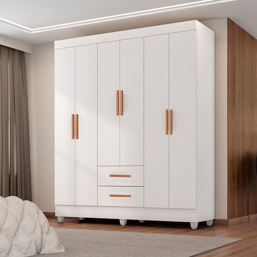 Guarda Roupa Solteiro 6 Portas 2 Gavetas com Pes Lite Moveis Leao