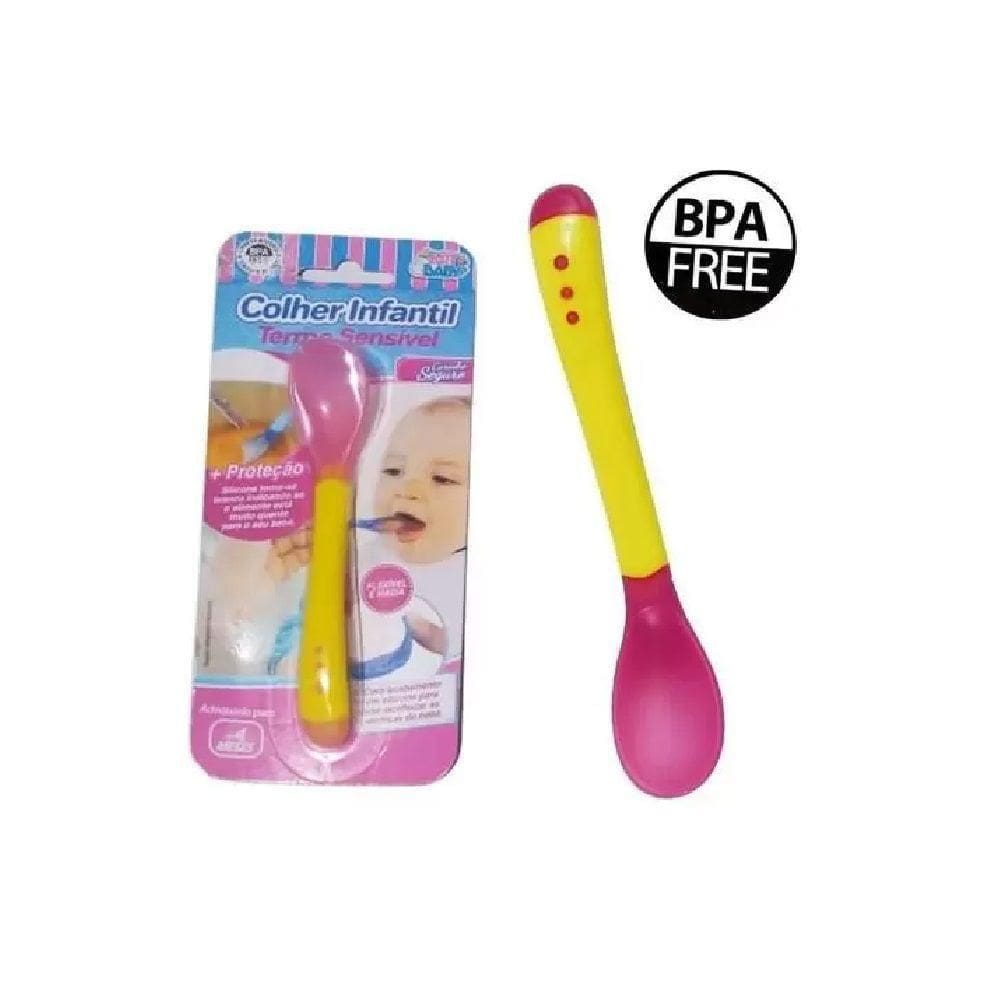 Colher Infantil Termo Sensível Silicone Zein Amarelo