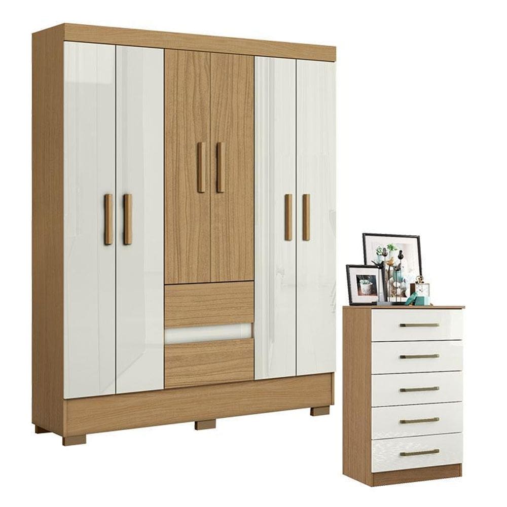 Cômoda 2014140 e Guarda Roupa Casal Coimbra 2005138 Atacama Off White - Aramóveis