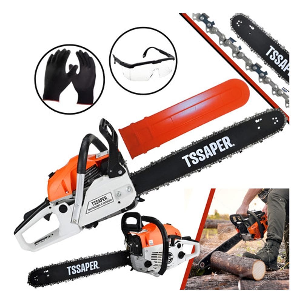 Motosserra a Gasolina 2 Tempos T-ssaper Espada 20 pol. 3hp 52cc + Oculos + Luvas + Corrente 38 Dentes