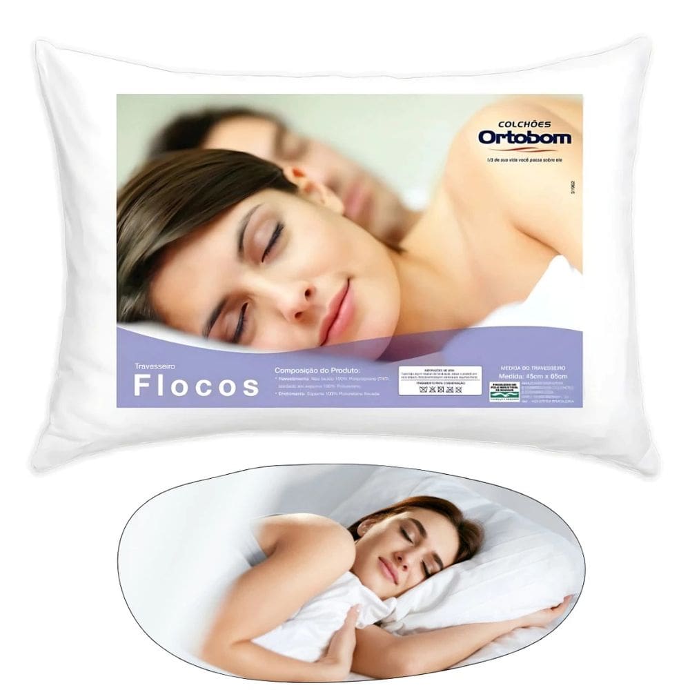 Travesseiro Flocos Ortobom Confortável 60x40cm Macio Cor Branco