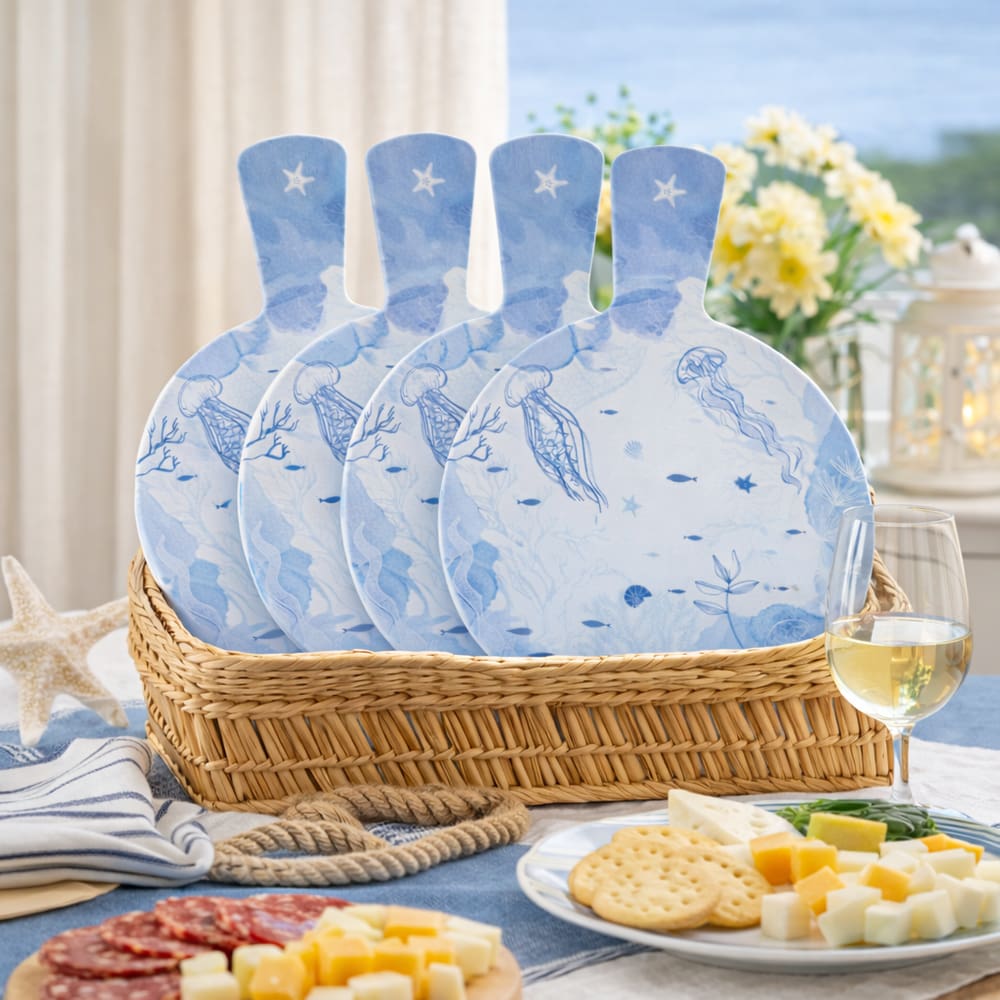 Tábua de Frios Melamina Náutica  Kit 6 (Branco Azul) 22,8x32cm