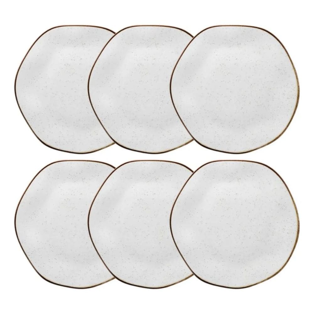 Jogo De 6 Pratos Rasos Oxford Ryo Maresia 27,5cm Branco e Marrom