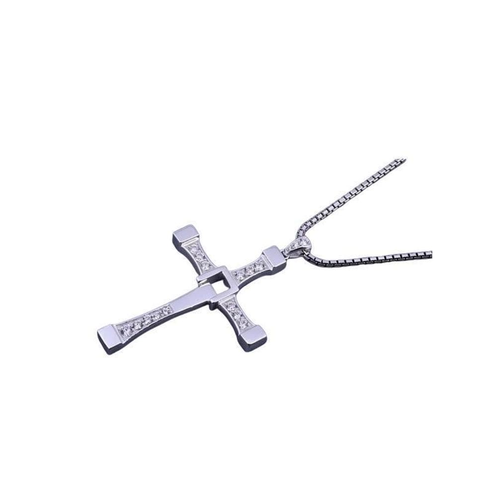 Colar Cordão Corrente Cruz Vin Diesel Dominic Toretto Prata