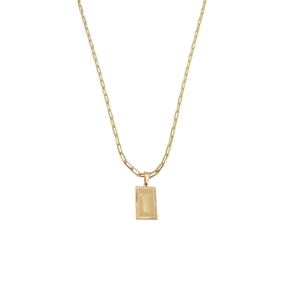 Cordão 50Cm Masculino Feminino Pingente Letra T Banhado Ouro