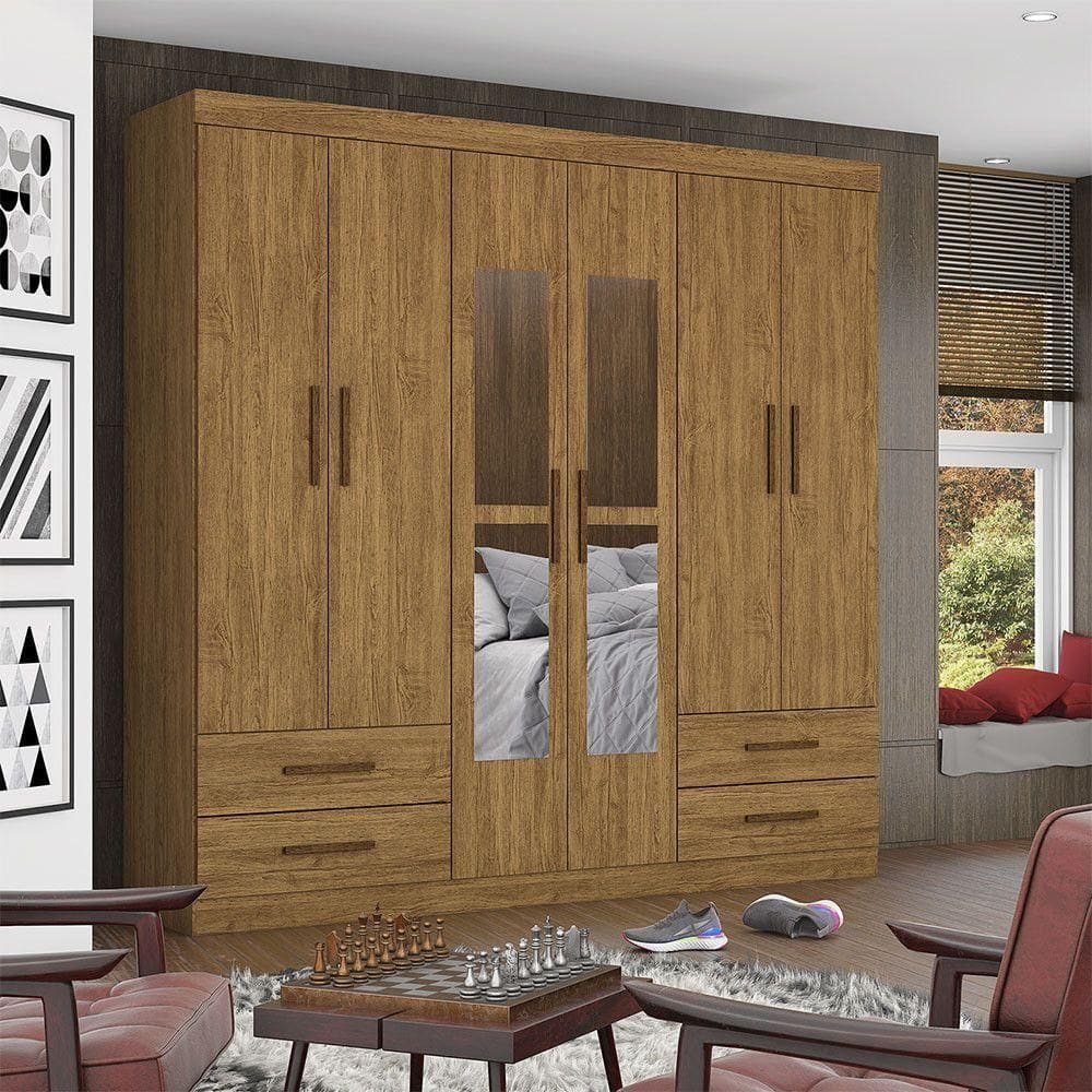 Guarda Roupa Casal Lu 6 Portas 4 Gavetas Com Espelho Carioca Cinamomo