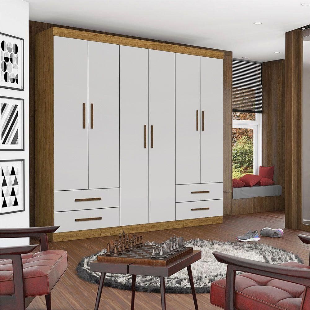 Guarda Roupa Casal Lu 6 Portas 4 Gavetas Carioca Móveis Cinamomo Com Off White