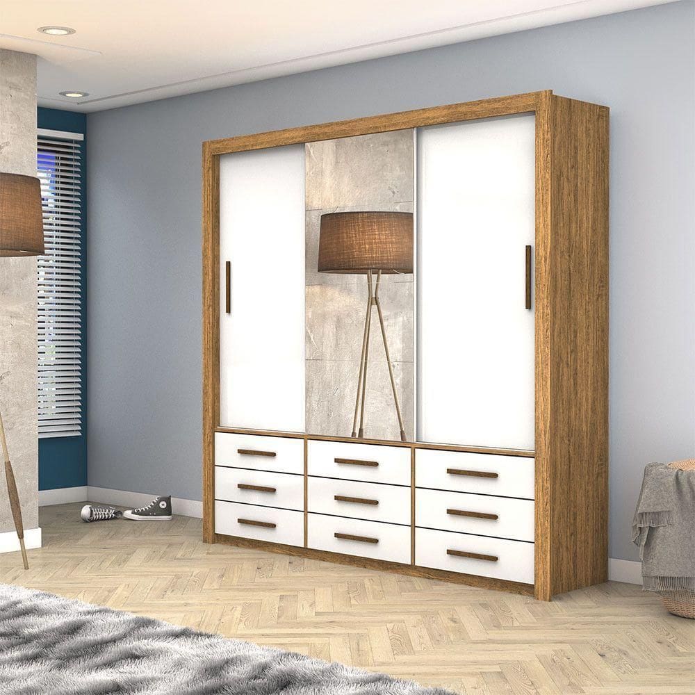 Guarda Roupa Anjos Plus 3 Portas 9 Gavetas Carioca Móveis Cinamomo Branco