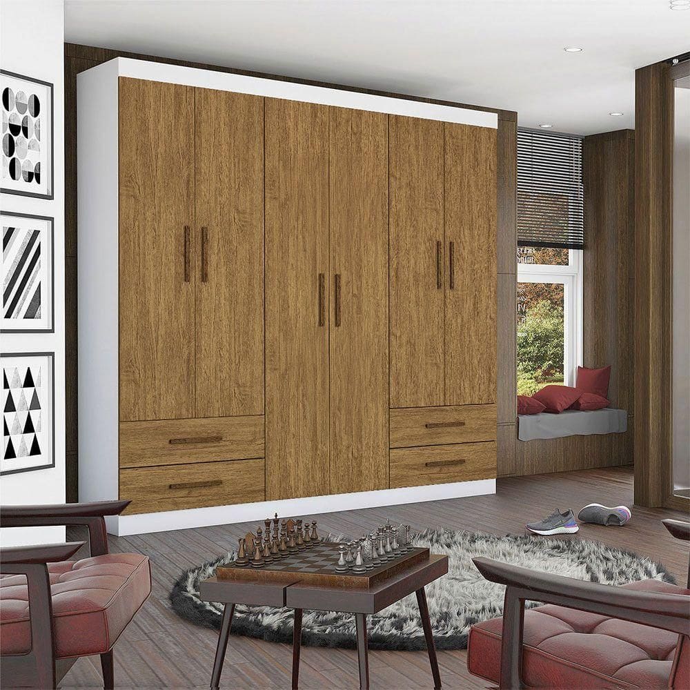 Guarda Roupa Casal Lu 6 Portas 4 Gavetas Carioca Móveis Branco Cinamomo