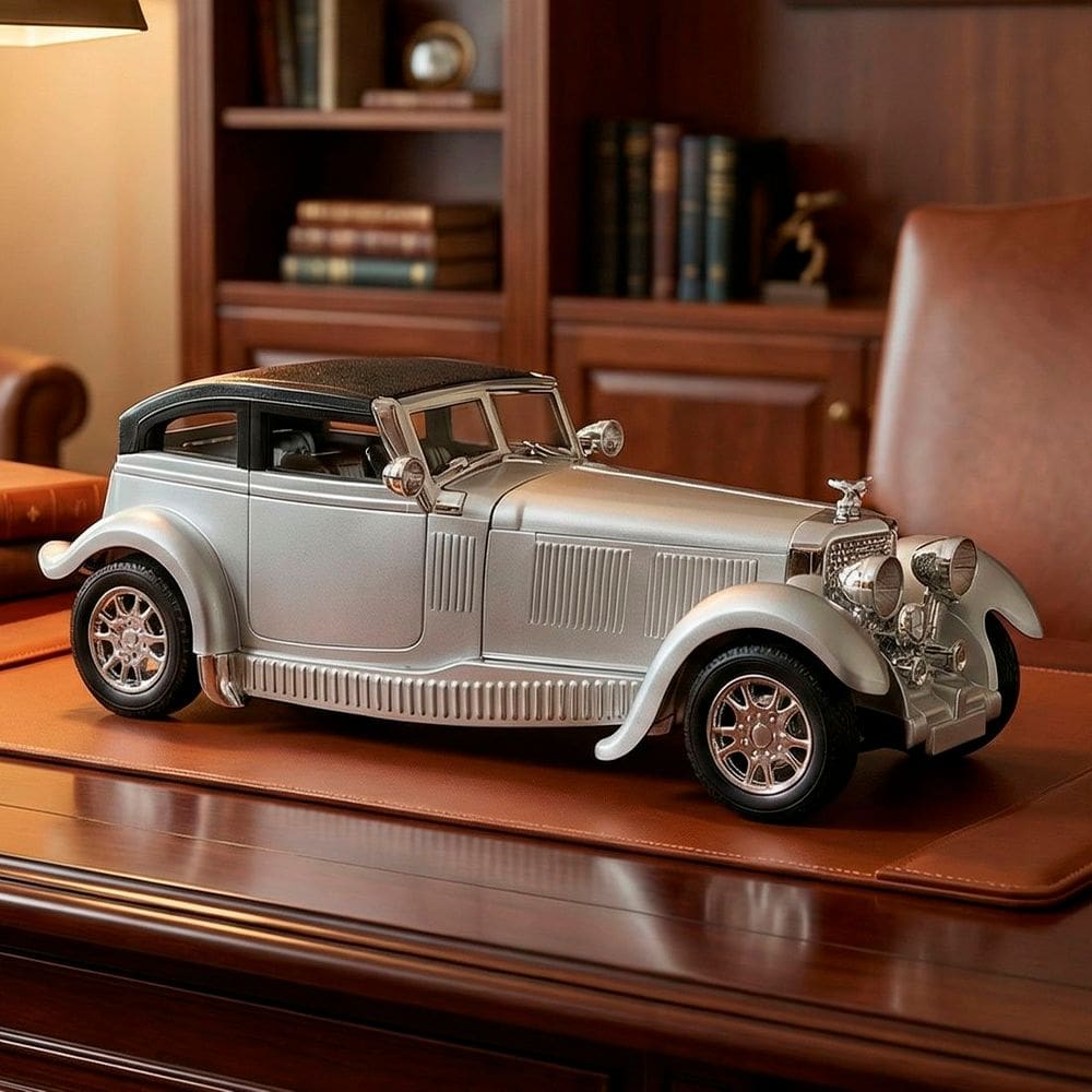 Carro Miniatura Clássico Antigo Fricção Colecionável Prata