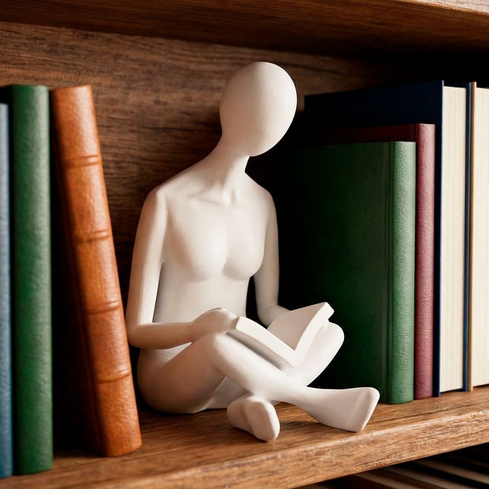 Escultura Enfeite Leitura Abstrata Sentado Em Resina Branco