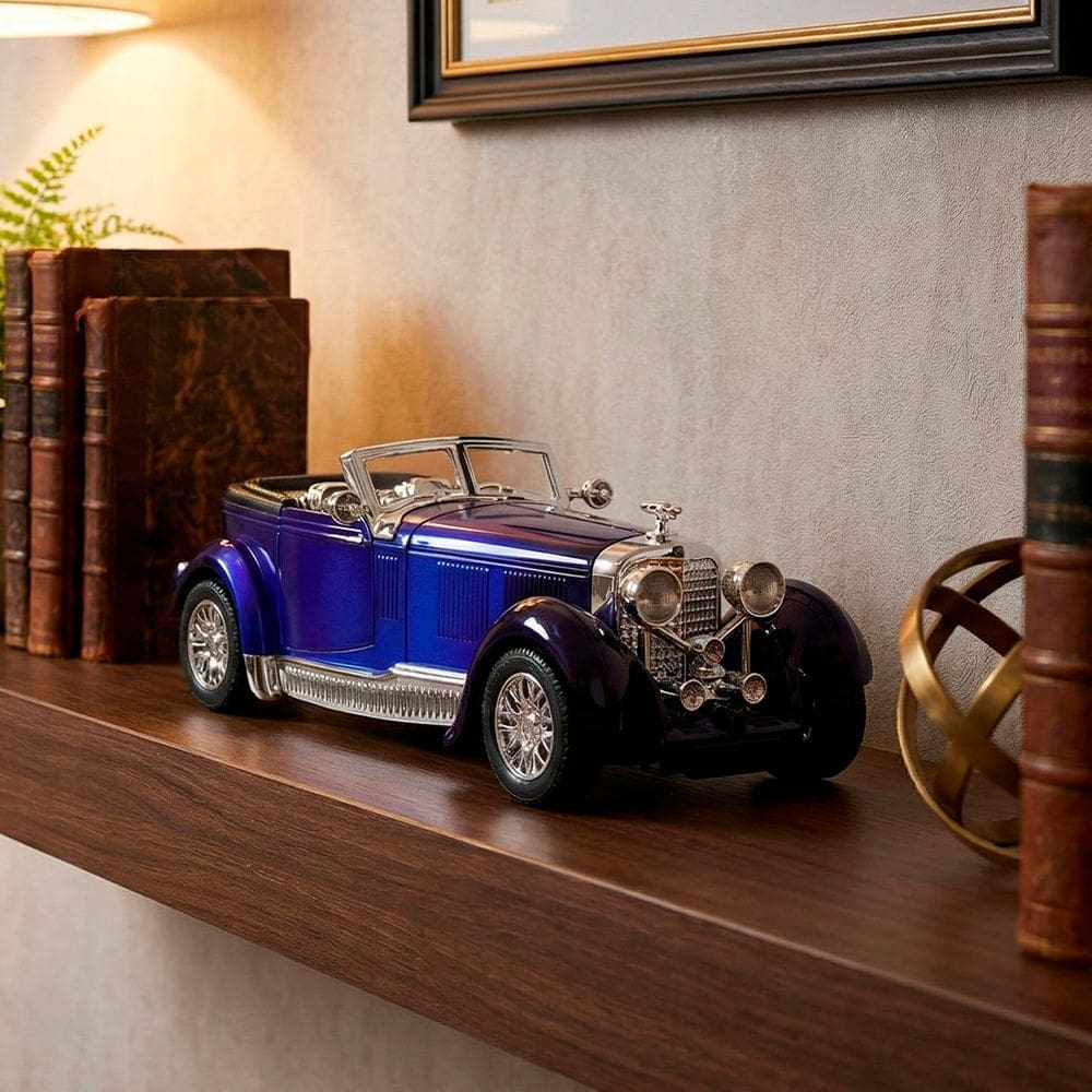 Carrinho Miniatura Antigo Clássico Fricção Colecionável Azul