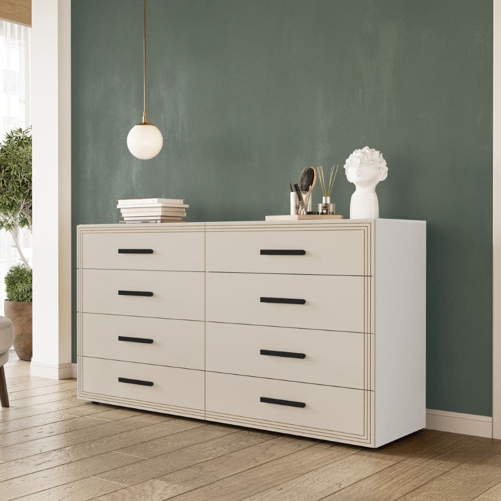 Cômoda Valência 8 Gavetas Branco Creme Politorno Móveis