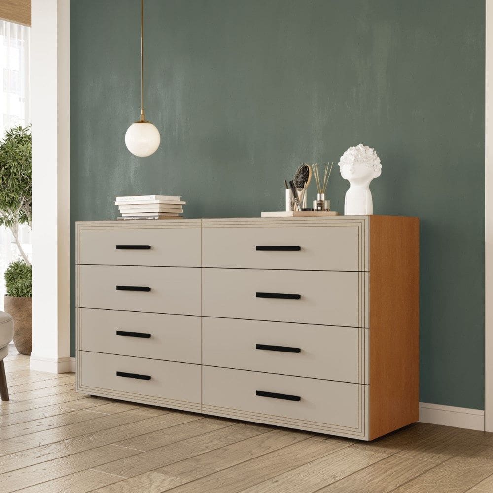 Cômoda Valência 8 Gavetas Freijó Creme Politorno Móveis