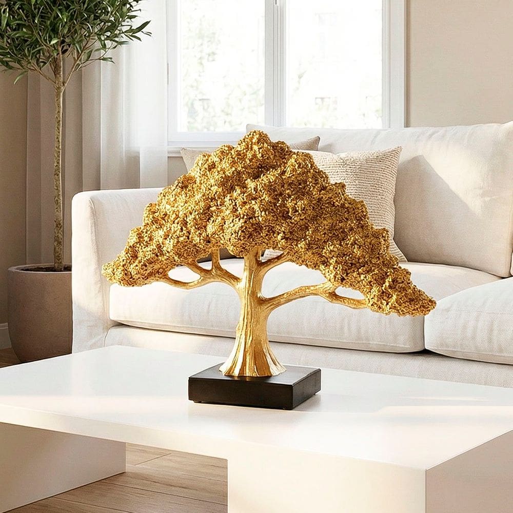 Escultura Decorativa Arvore Da Fortuna Divina Dourado Resina
