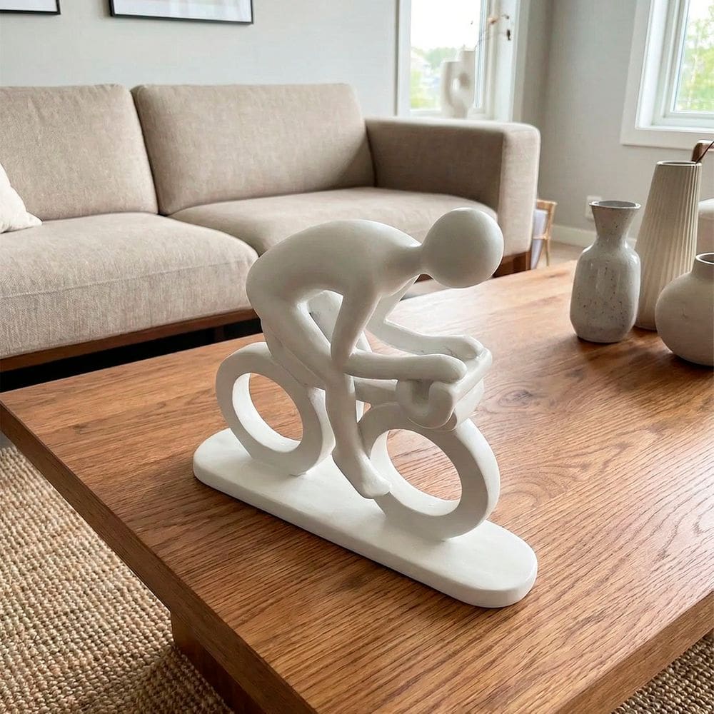 Escultura Decorativa Ciclista Bicicleta Miniatura Em Resina