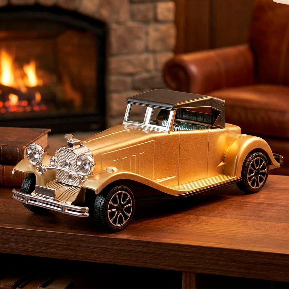 Carro Miniatura Antigo Clássico Fricção Colecionável Dourado