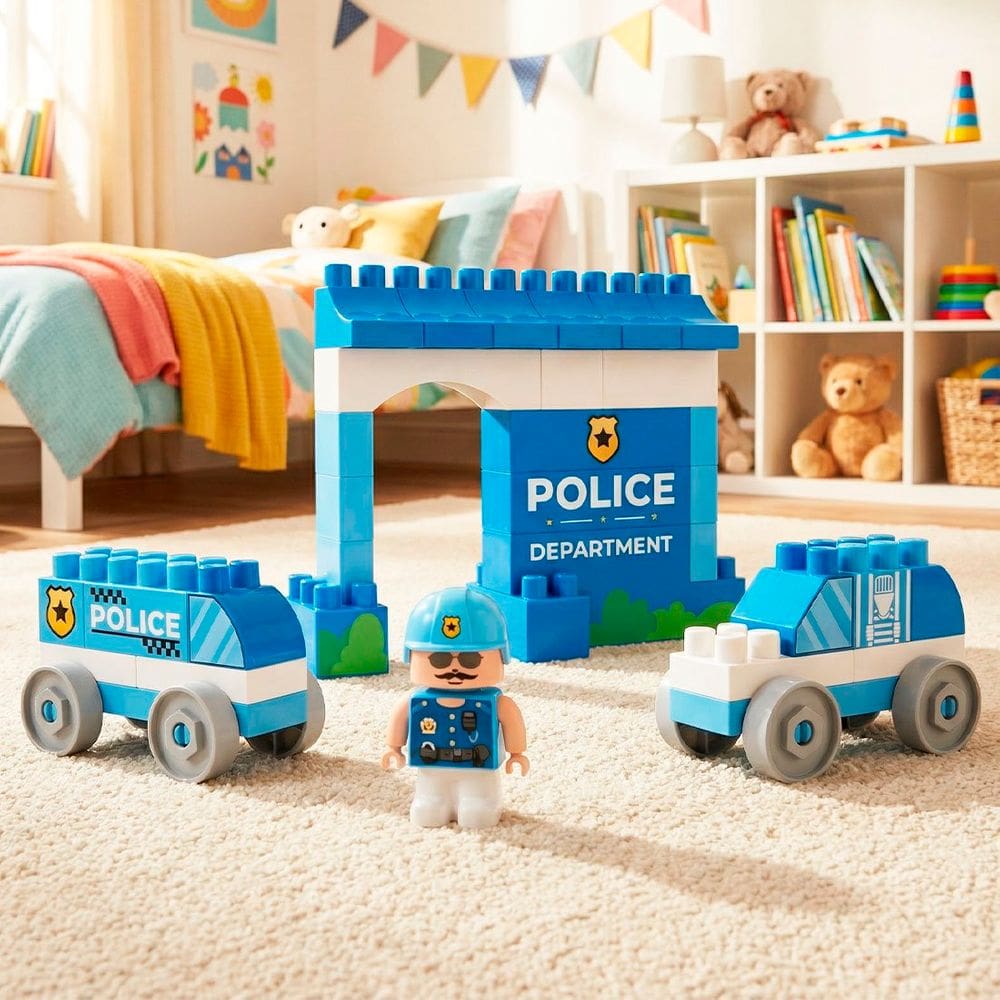 Brinquedo Blocos De Montar Educativo Policia Cidade Kit 40pç
