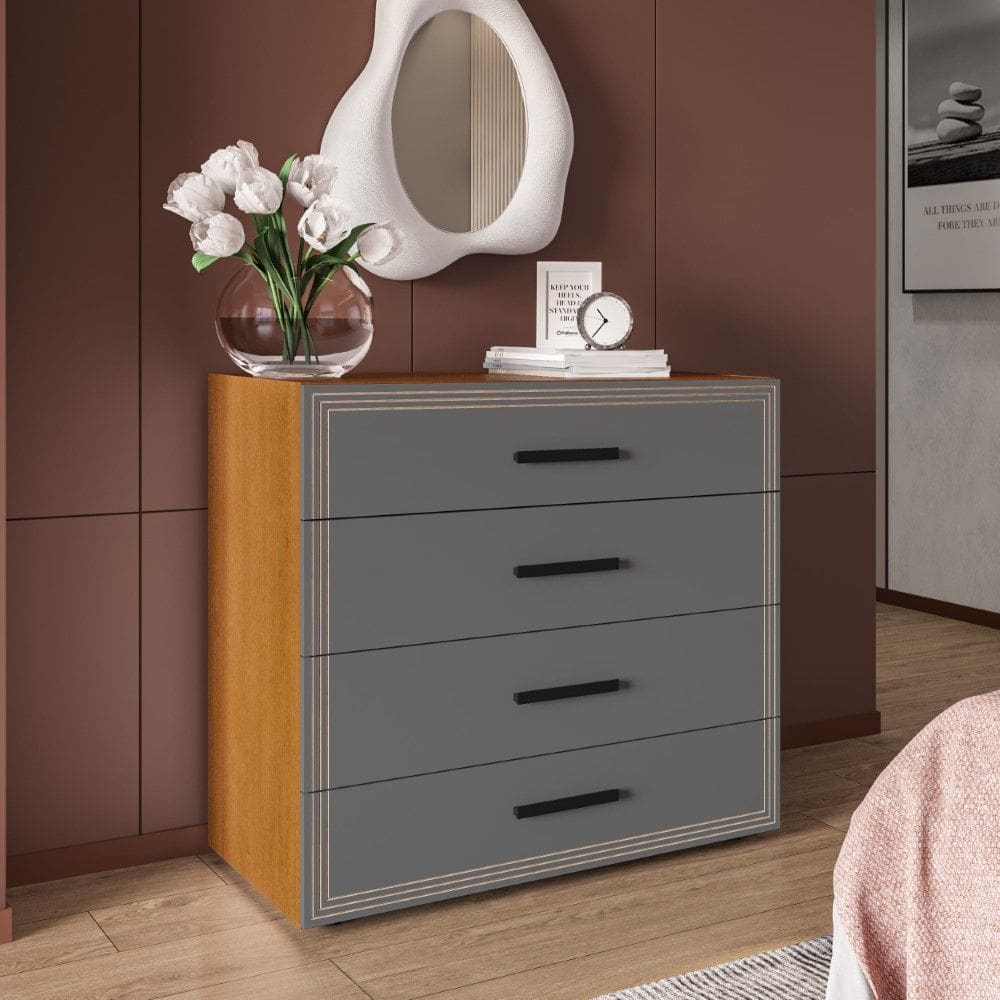 Cômoda Valência 4 Gavetas Freijó Cinza Politorno Móveis