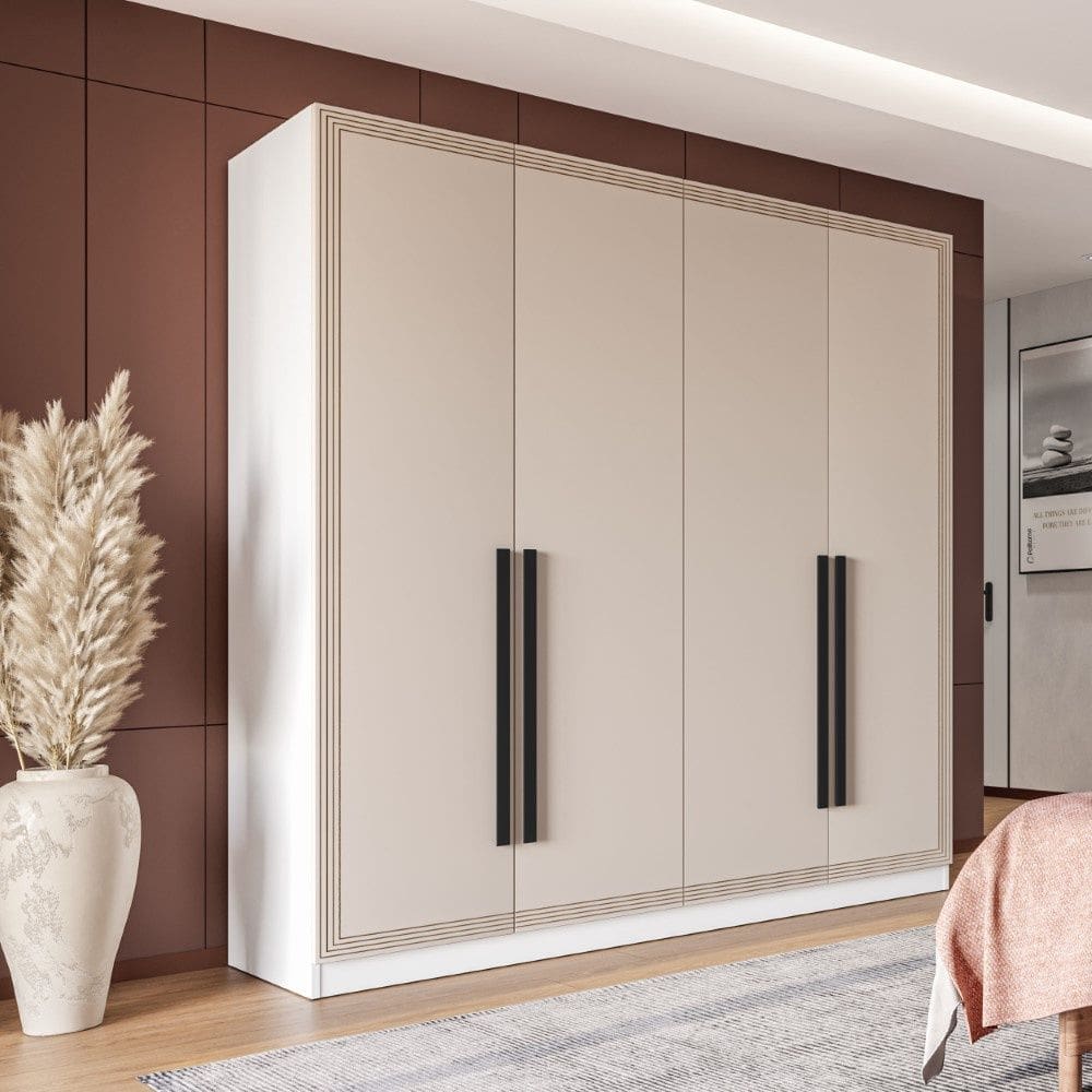 Guarda Roupa Roupeiro 4 portas 4 gavetas Valência Branco Creme Politorno Móveis