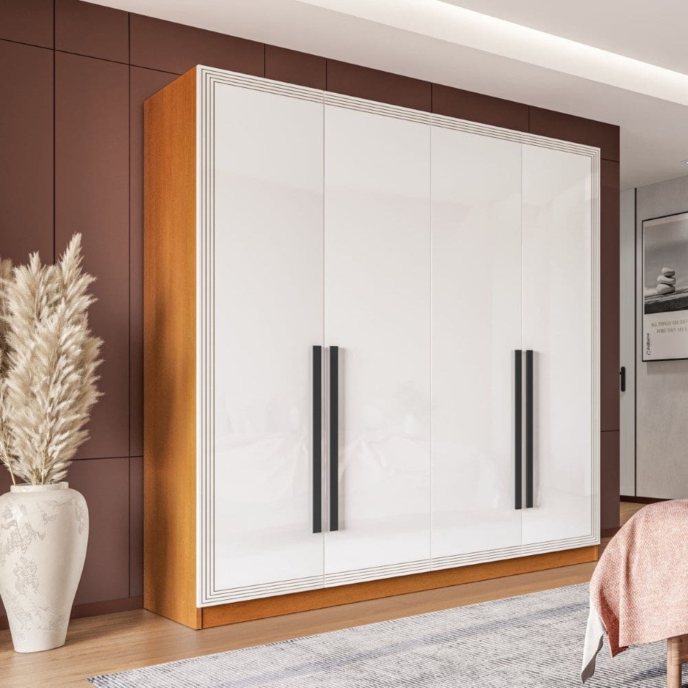 Guarda Roupa Roupeiro 4 portas 4 gavetas Valência Freijó Branco Politorno Móveis