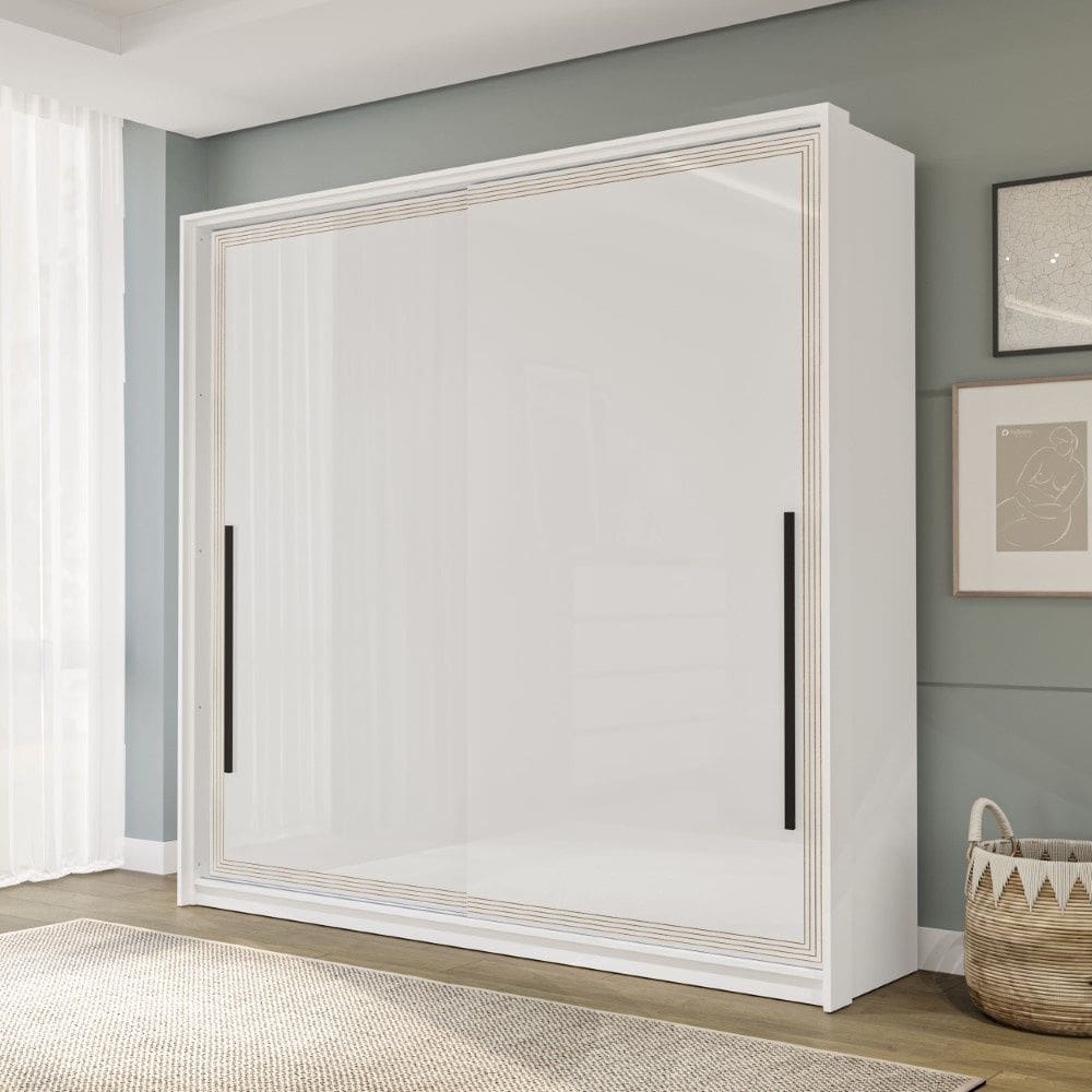 Guarda Roupa Roupeiro 2 portas de correr 2 gavetas Valência Branco Politorno Móveis