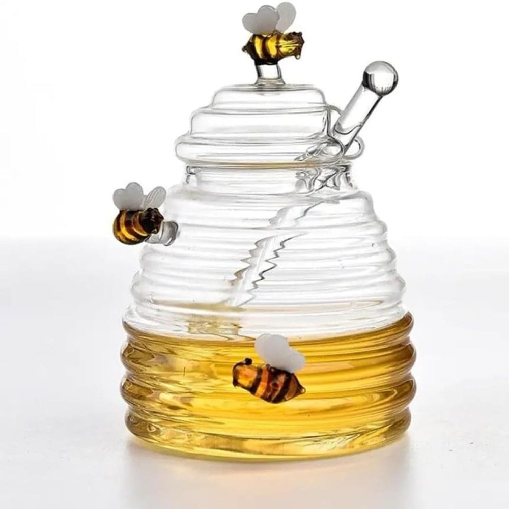 Meleira de Vidro com Abelinhas Decorativas e Pegador Luxo Mesa Posta