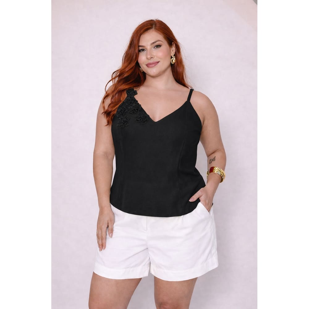 Blusa Feminina de Alça com Renda Decote V Elegante