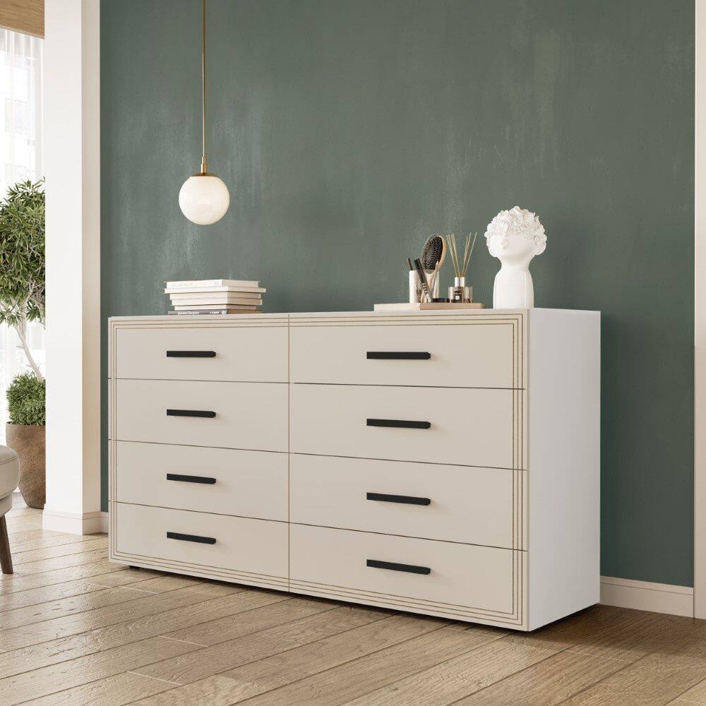 Cômoda Valência 8 Gavetas Branco Creme Politorno Móveis