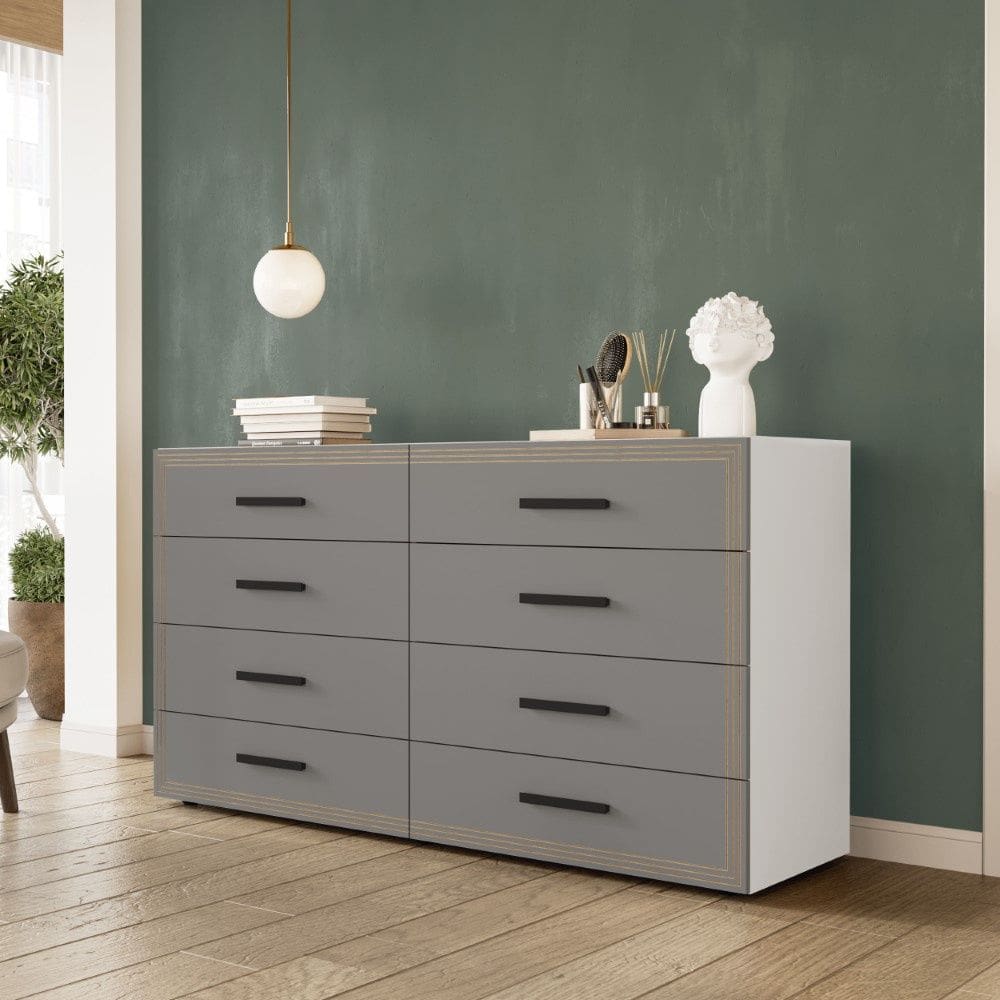 Cômoda Valência 8 Gavetas Branco Cinza Politorno Móveis