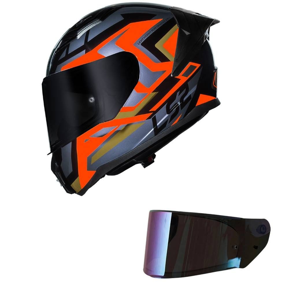 Capacete LS2 FF810 Vigo Spinn Preto Prata e Vermelho Mais Viseira Camaleão