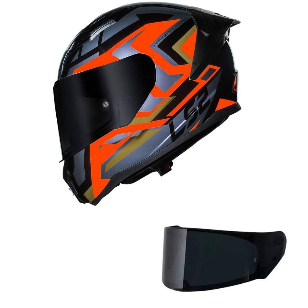 Capacete LS2 FF810 Vigo Spinn Preto Prata e Vermelho Mais Viseira Fumê