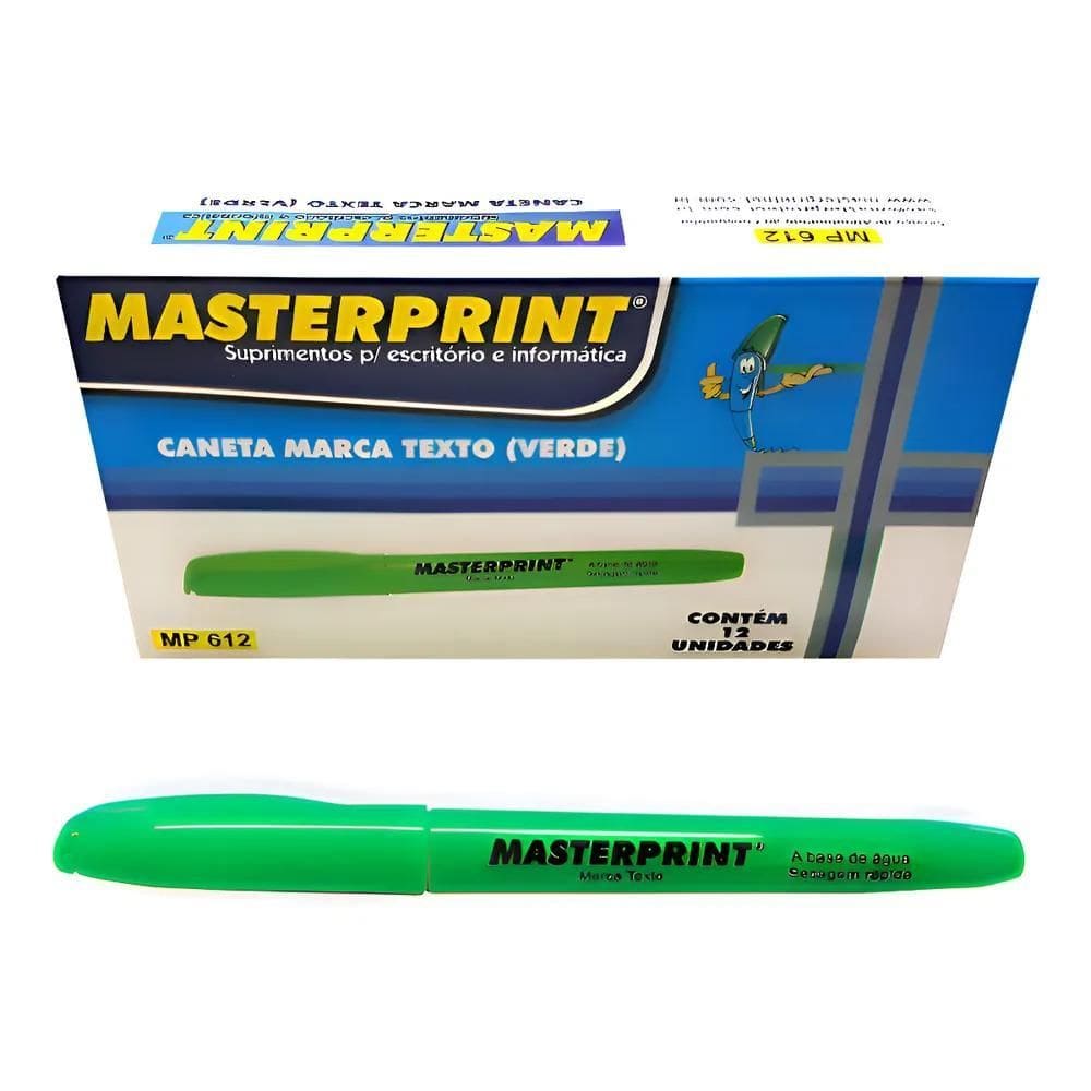 12 Unidades Caneta Marca Texto Masterprint Verde Premium