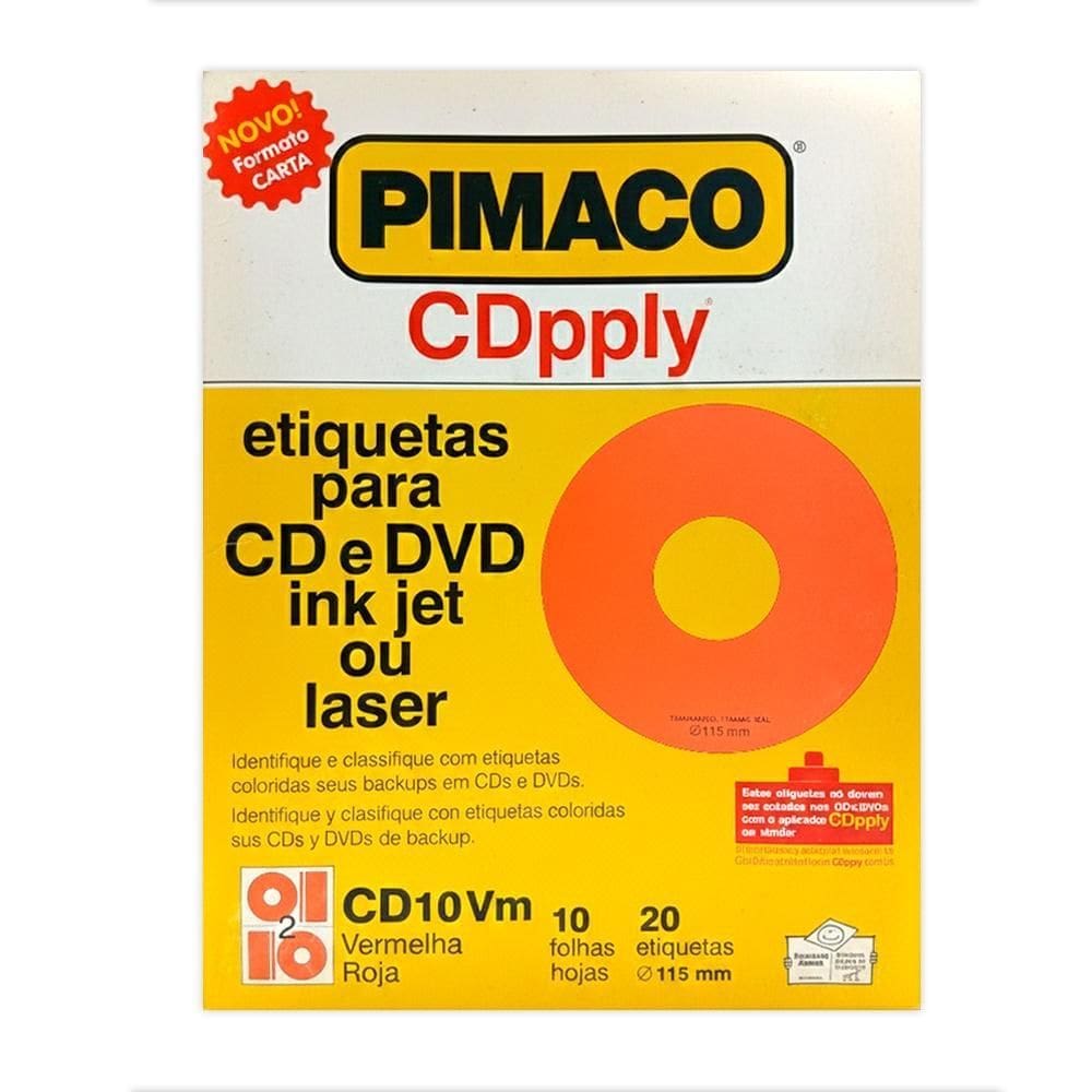 Etiqueta Cd E Dvd Pimaco Papel Carta 20 Etq. Cd10 Vermelha