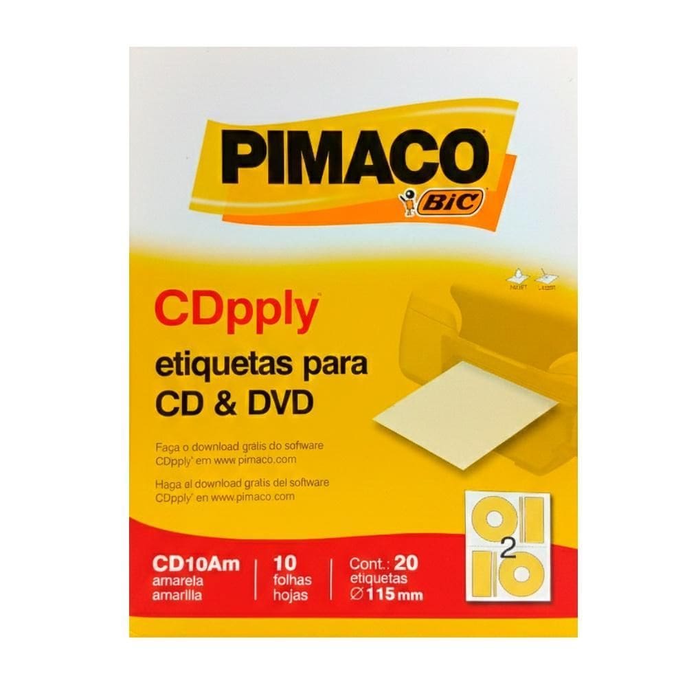 Etiqueta Cd E Dvd Pimaco Papel Carta 20 Etq.Cd10 Amarela