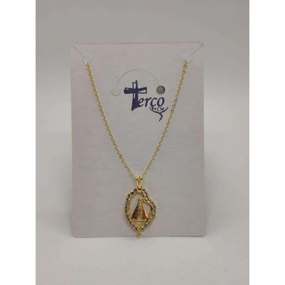 Colar Nossa Senhora Aparecida - Dourado 25cm Zamac Strass