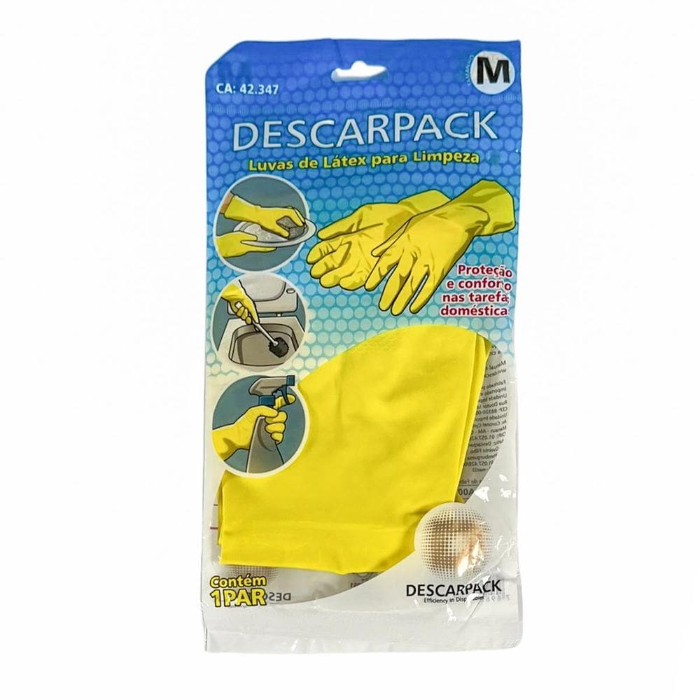 Luva Látex Para Limpeza Amarela Descarpack 10 Pares Tam:M