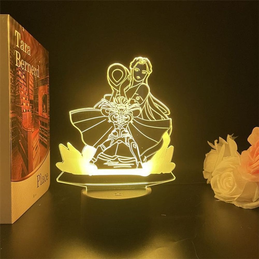 Ornamento 2D USB Saint Seiya Aquarius com luz noturna para crianças