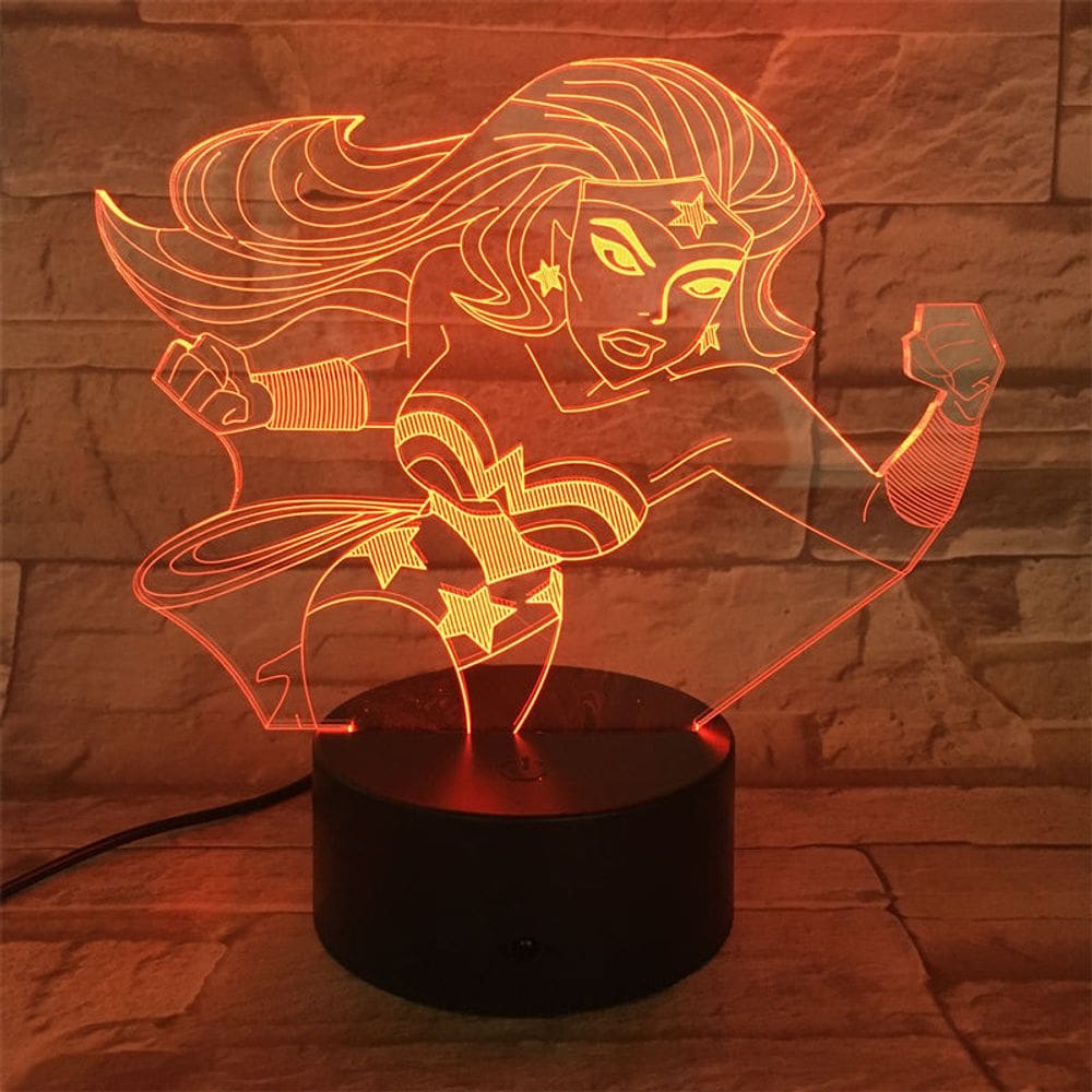 Luz noturna: Liga da Justiça, Mulher Maravilha, USB 5V, acrílico